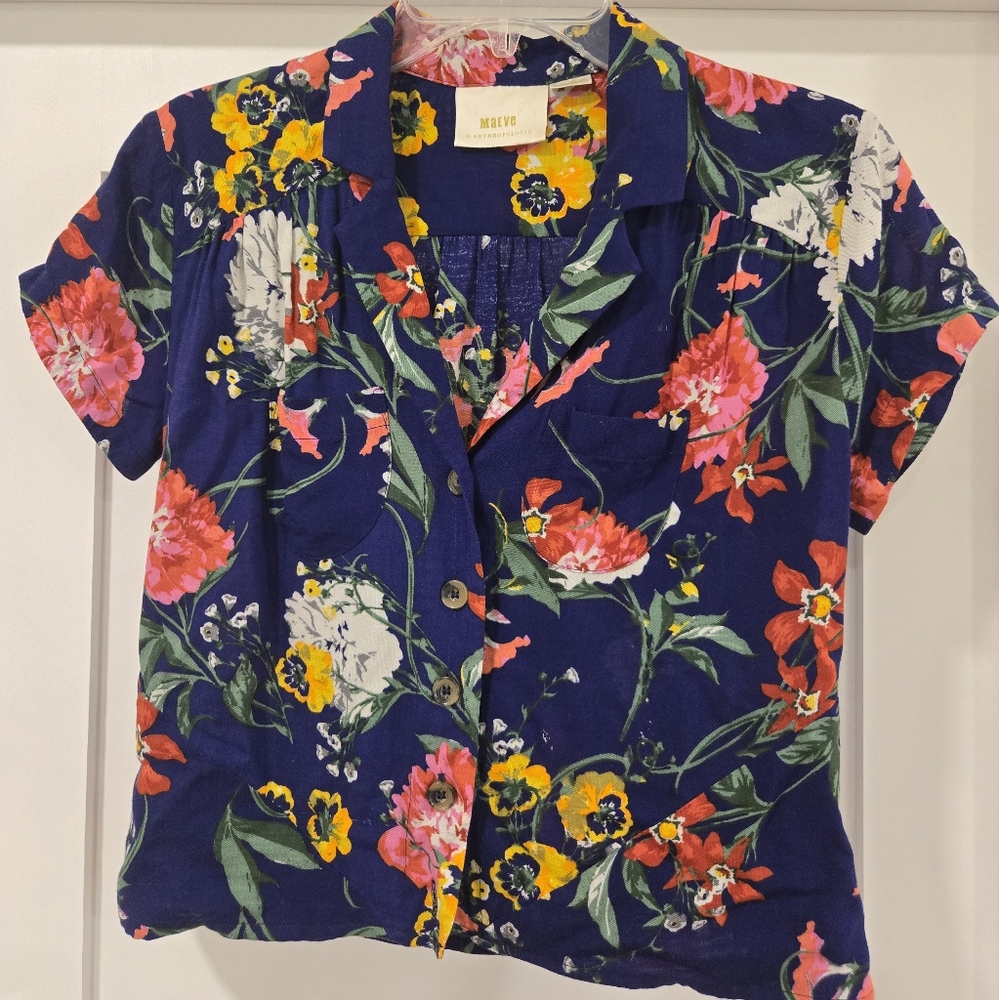 Maeve Navy Floral Button Down Shirt